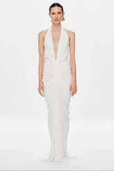 Misha Venus Gathered Cupro Dress - Ivory