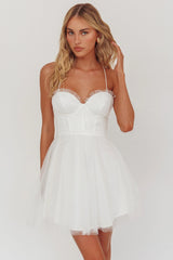 Smitten Sweetheart Neckline Chiffon Mini Party Dress White