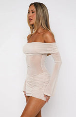Need A Miracle Long Sleeve Glitter Mini Dress Champagne