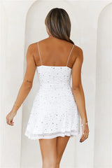 HELLO MOLLY Extra Diamonds Mesh Mini Dress White