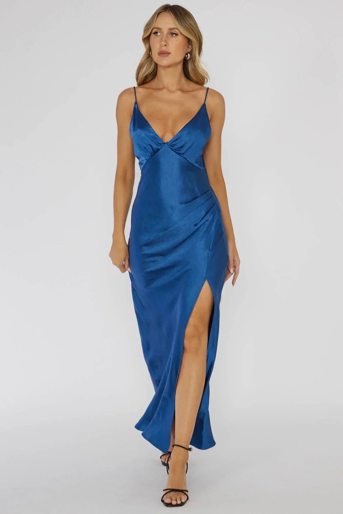 Marlie Side Pleat Maxi Dress Navy