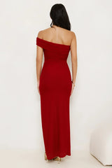 Berry Fresh Mesh One Shoulder Maxi Dress