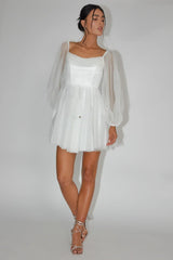 Fairytale Dream Pleat Neckline Mini Dress Sparkle White/Gold